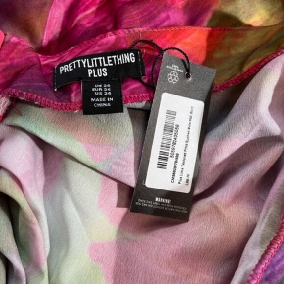 Pretty Little Thing Plus Lime Textured Print Ruched Side Midi Skirt SZ 24 NWT - Picture 3 of 5